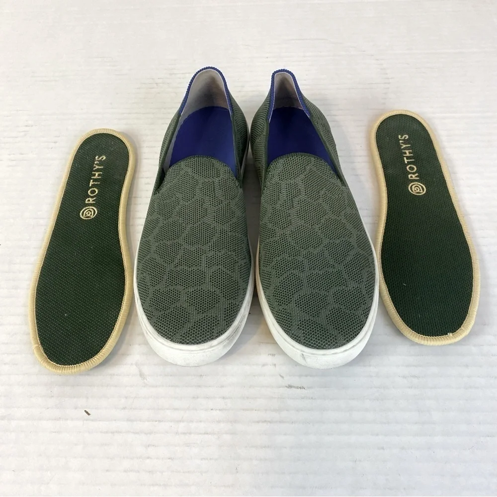 Rothy’s Safari Green Textured Print Slip On Sneakers Size 8